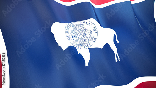 The flag of Wyoming. Waving silk flag of Wyoming. High quality render. 3D illustration photo