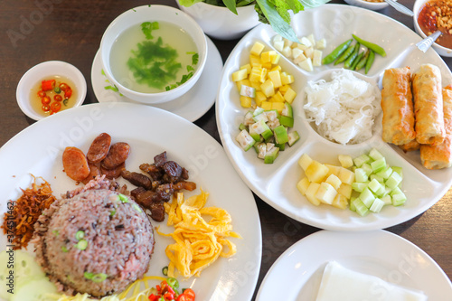 Rice Mixed with Shrimp paste and Vietnamese Meatball Wraps (Nam Neung) photo