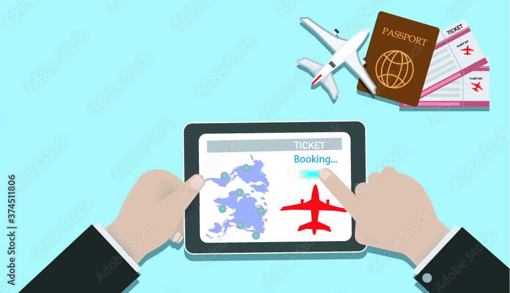 Airline tickets online buying or booking online ticket. Vector illustration. Airline tickets online buying or booking online ticket. Vector illustration.