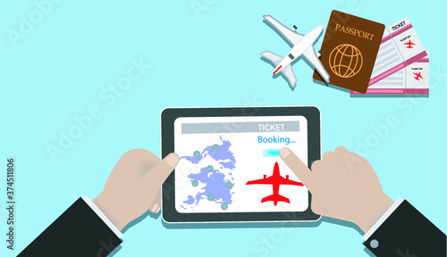Airline tickets online buying or booking online ticket. Vector illustration. 