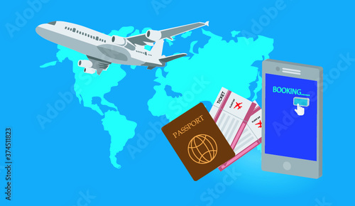 Airline tickets online buying or booking online ticket. Vector illustration. 