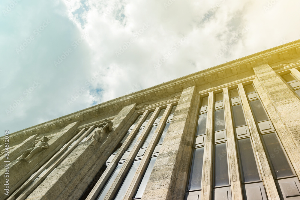 Fototapeta premium The facade of a historic building in Europe. European style.