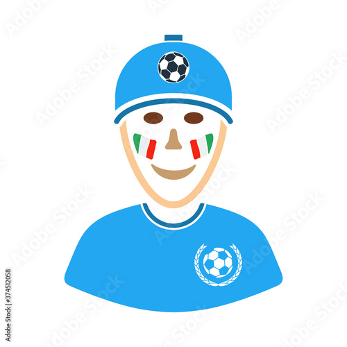 Football Fan With Painted Face By Italian Flags Icon