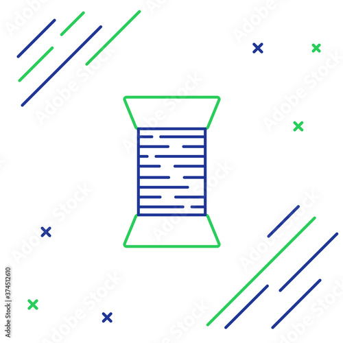 Line Sewing thread on spool icon isolated on white background. Yarn spool. Thread bobbin. Colorful outline concept. Vector.
