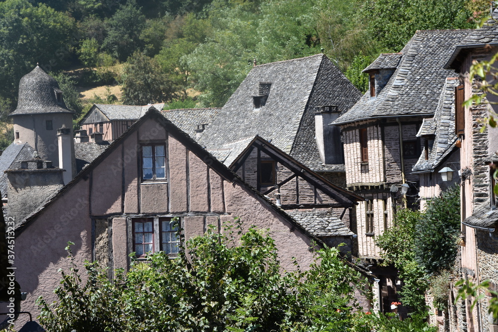 Conques, abbatiale, maison, demeure, Conques, abbatiale, maison, demeure,