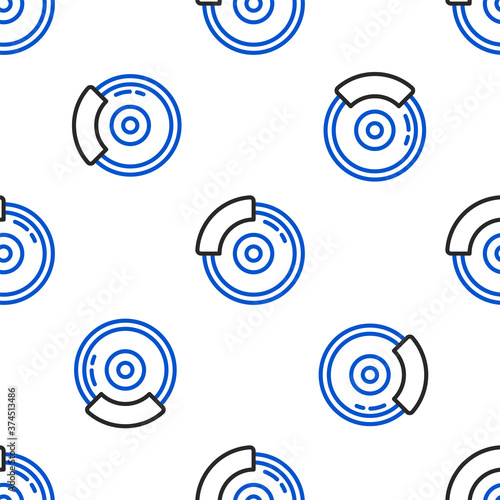 Line Car brake disk with caliper icon isolated seamless pattern on white background. Colorful outline concept. Vector.