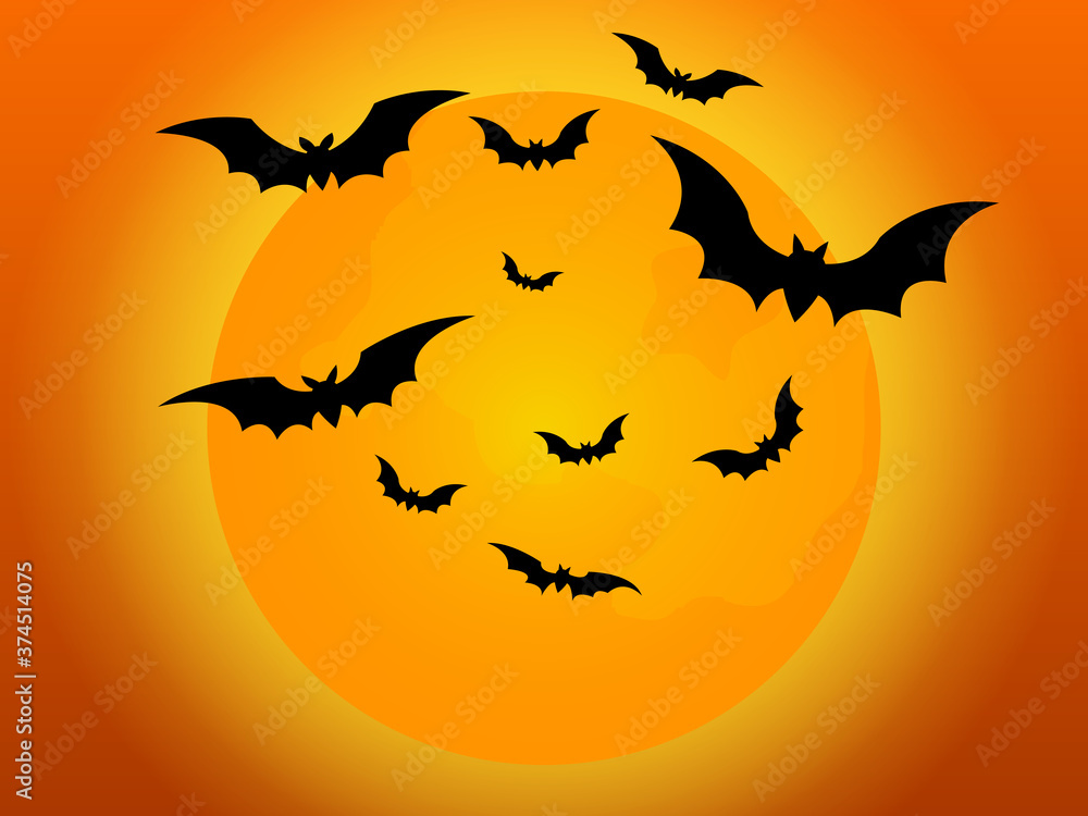 bats flying in halloween night with full moon