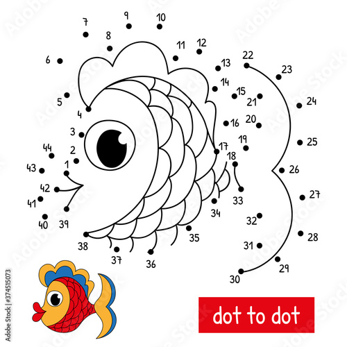 Nice fish. Connect the dots in order. Educational numbers game vector illustration. Coloring book page with color pattern.