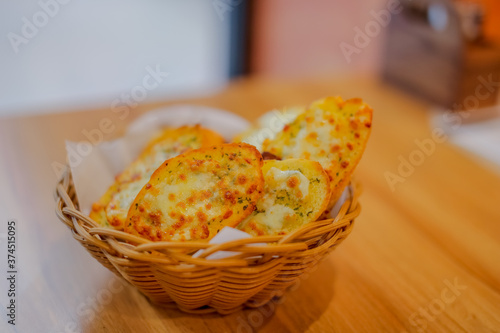 Cheese garlic bread in basket