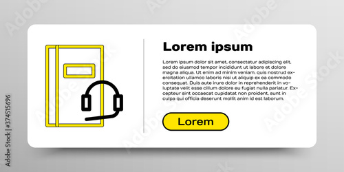 Line Audio book icon isolated on white background. Book with headphones. Audio guide sign. Online learning concept. Colorful outline concept. Vector.