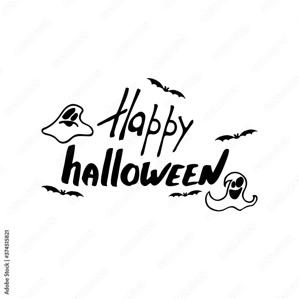 halloween lettering hand written with decor on white background