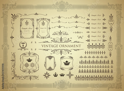 Vintage ornament set. borders and frames. 
