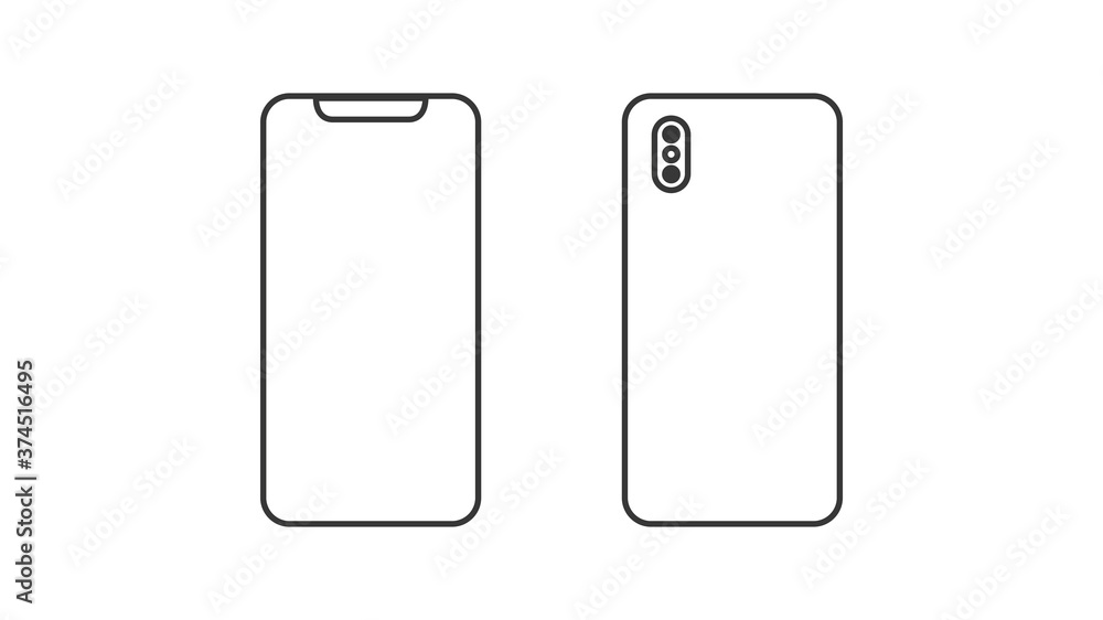 Smartphone mockup icon with front and back panels isolated on white background. Vector illustration
Smartphone mockup icon with front and back panels isolated on white background. Vector illustration