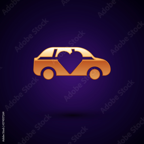 Gold Luxury limousine car icon isolated on black background. For world premiere celebrities and guests poster. Vector.