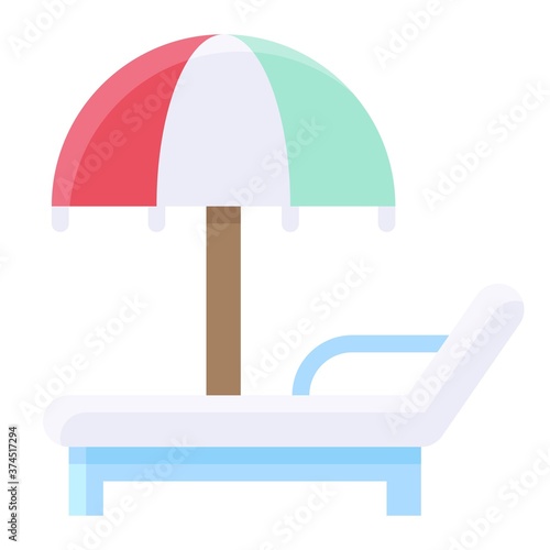 Beach chair with umbrella icon, Summer vacation related vector