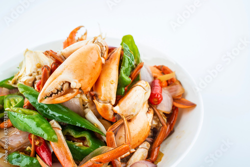Spicy red sturgeon crab on a dish on white background