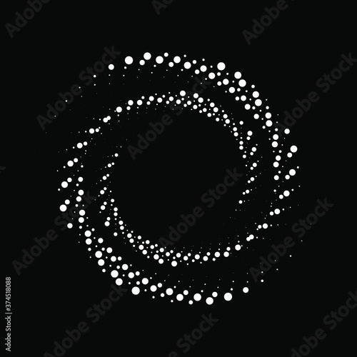 White spiral vector halftone dotted stripes. Geometric art. Trendy design element for frame, logo, tattoo, sign, symbol, web, prints, posters, template, pattern and abstract background