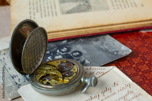 Photography Antique pocket watch with Victorian items