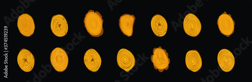 set of tree rings cartoon icon design template with various models. vector illustration