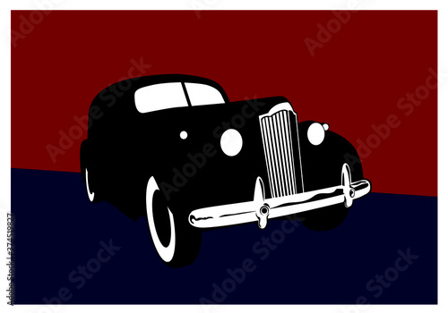 Stylized image of a vintage car. Vector drawing for logo and illustrations.