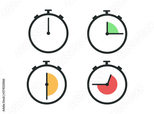 Timer, clock, stopwatch isolated set icons. Label cooking time. Vector illustration. EPS 10. Deadline timer concept