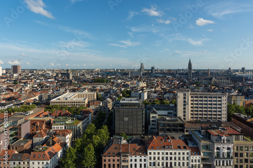 Antwerp, Belgium - July 20 2019: Panoramic view of Antwerp City, on a sunny afternoon