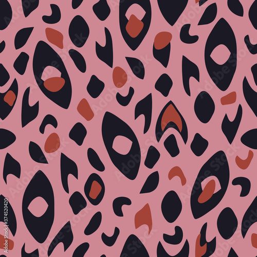 Seamless vector pattern with animal texture on pink background. Simple tropical wallpaper design. Cat fur fashion textile textured effect.