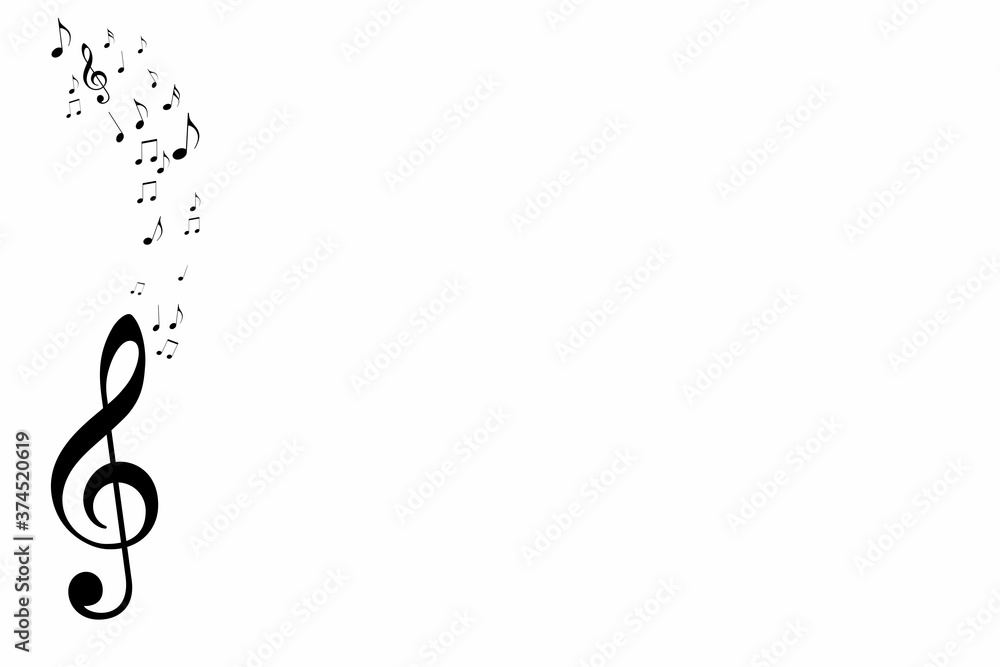 treble clef and music notes in black on a white background treble clef and music notes in black on a white background