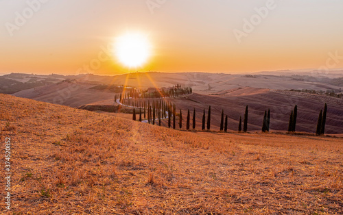 Panoramic view from Crete Senesi  a scenic tuscan zone in the Tuscany countryside with beautiful hill and nature