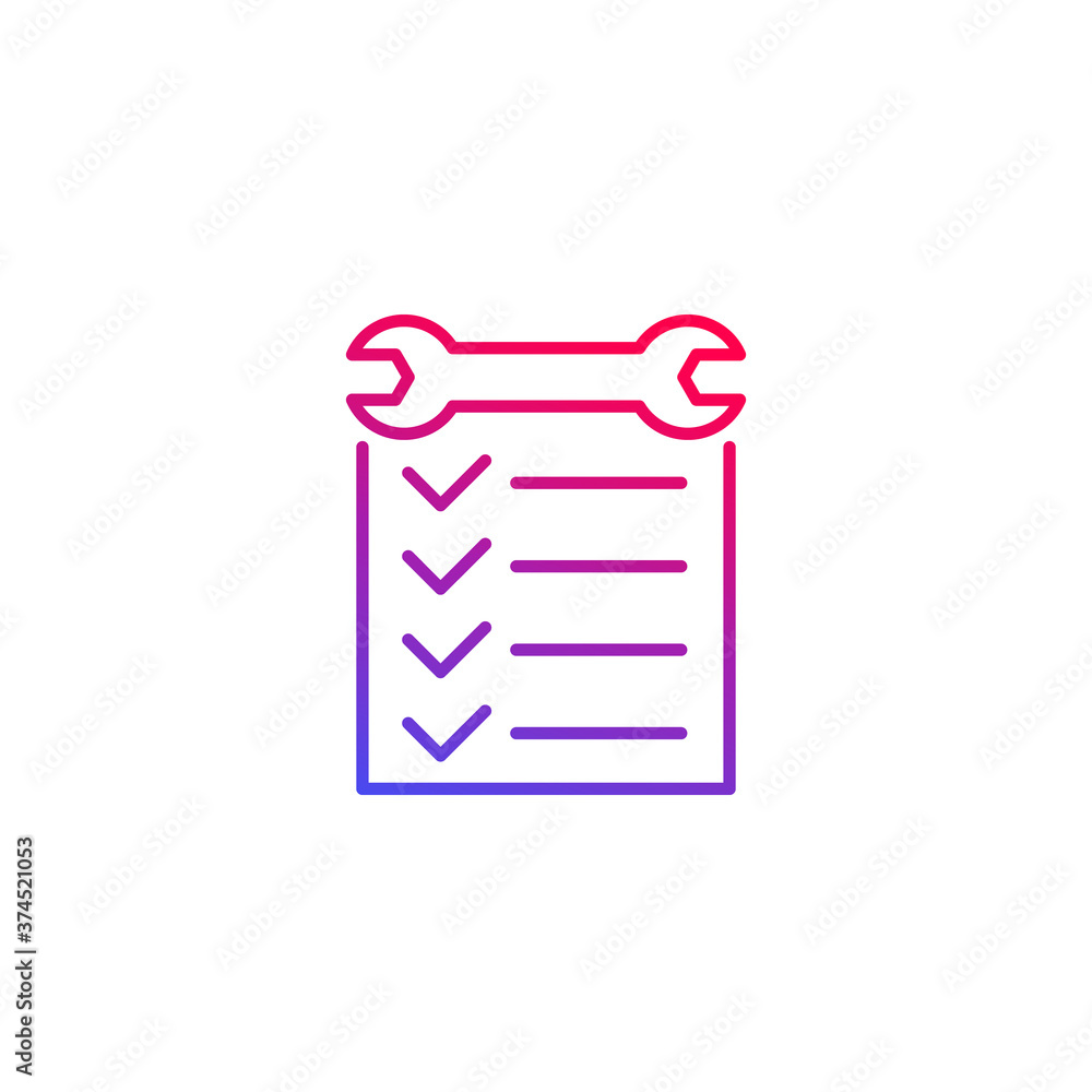 service list icon with checklist, line vector service list icon with checklist, line vector