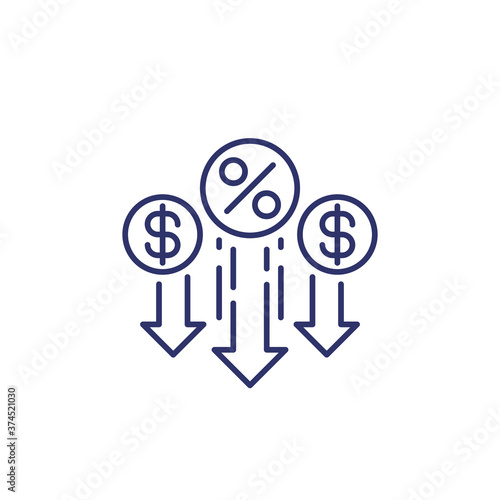 percent down, decrease line icon