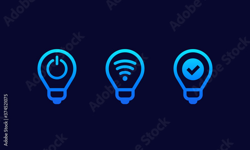 smart led light bulbs icons set
