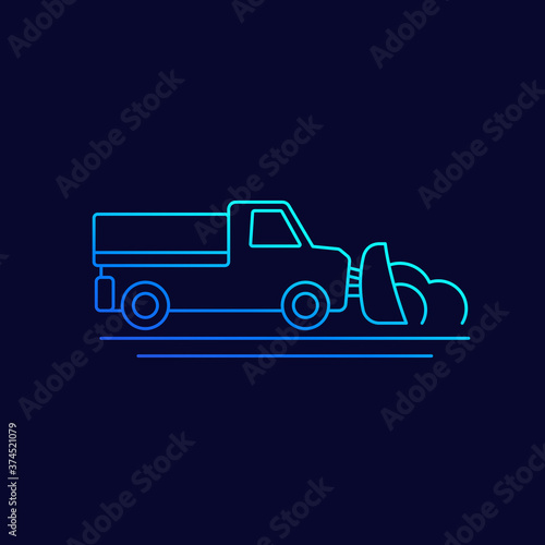 snow plow truck, vector line icon