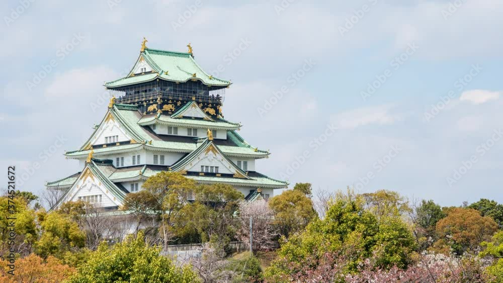 Beautiful time-lapse video of Osaka Castle (Osaka-jo) Main tower. It is one of the most famous Japanese castle located in Chuo-ku, Osaka, Japan. Beautiful time-lapse video of Osaka Castle (Osaka-jo) Main tower. It is one of the most famous Japanese castle located in Chuo-ku, Osaka, Japan.