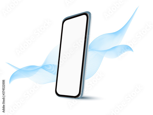 Smartphone frameless blank screen, rotated position. 3d isometric illustration cell phone. Smartphone perspective view.