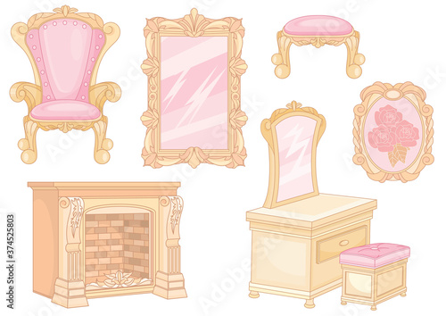 Antique Bedroom isolated on white background