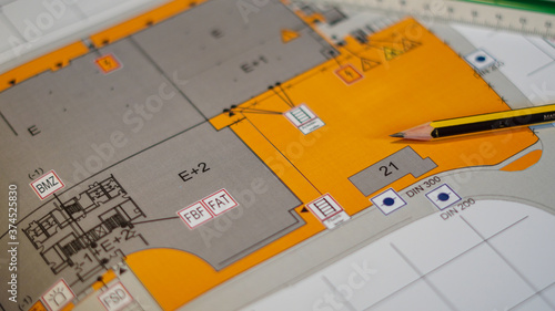 Obraz w ramie Feuerwehrplan mit Bleistift