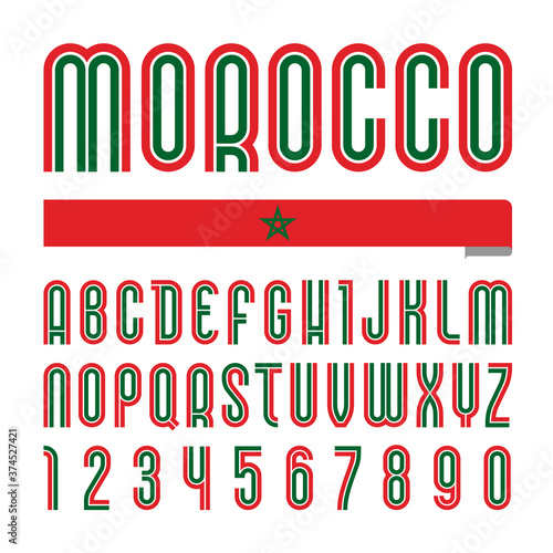 Font Morocco. Trendy bright alphabet, colorful letters on a white background.