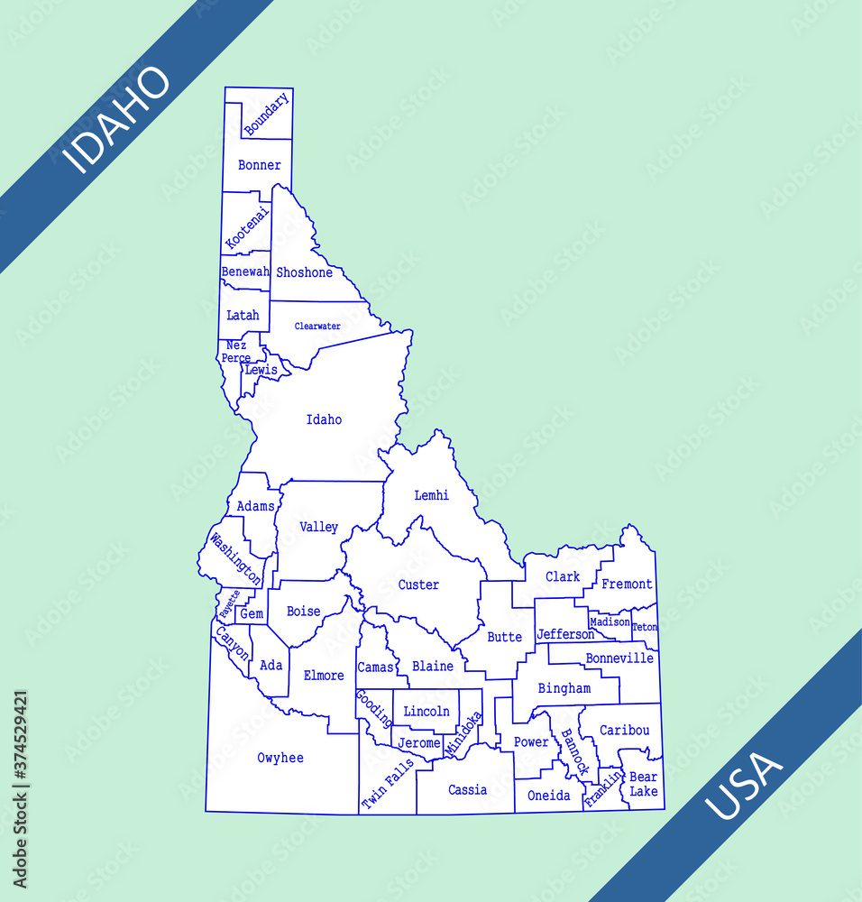 County map of Idaho USA Stock Vector | Adobe Stock