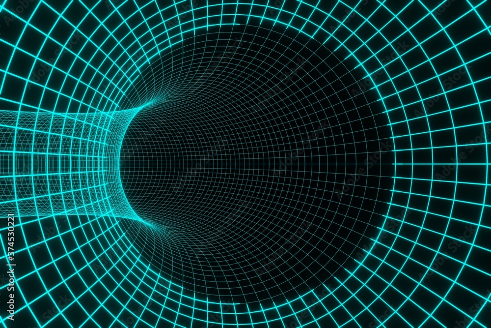 Fototapeta premium Blue futuristic digital technologic tunnel Black hole animation 3d rendering