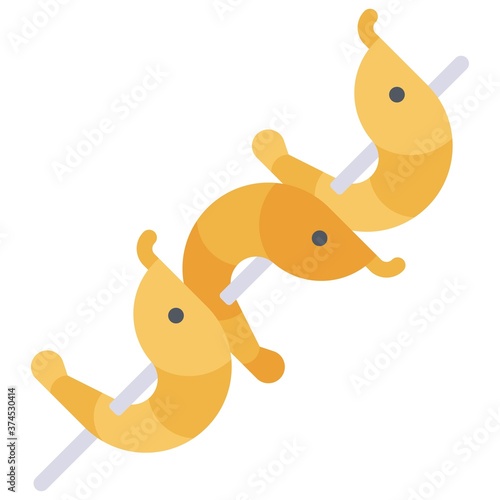 Shrimp skewer icon, Summer vacation related vector