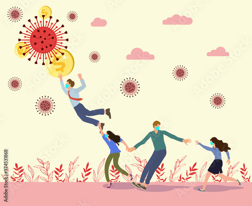 Teamwork in a pandemic.Corona virus economy crush and financial crisis concept.Economic losses in a pandemic.Teamwork