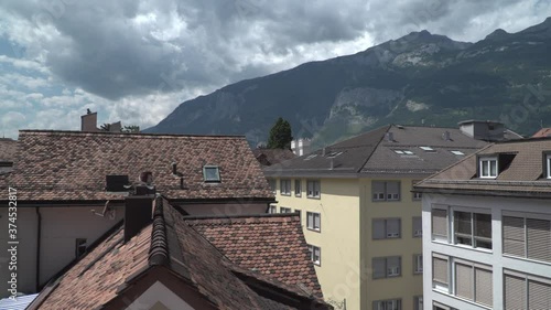 Cityscape of Chur, Switzerland, Europe - rooftops with mountain in the background