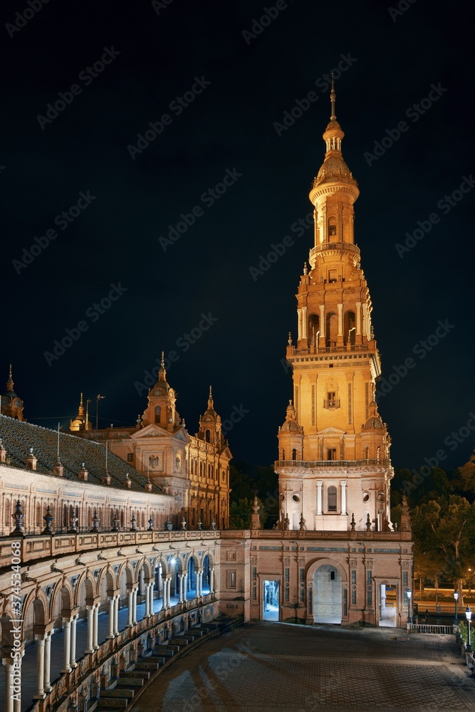 Naklejka premium Seville Plaza de Espana night