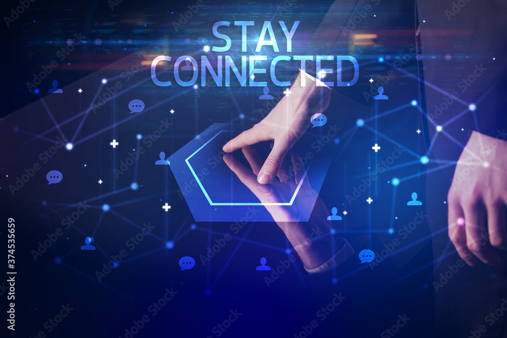 Navigating social networking with STAY CONNECTED inscription, new media concept Navigating social networking with STAY CONNECTED inscription, new media concept