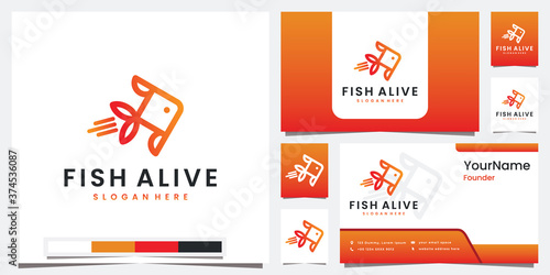 set logo fish alive technology with line art concept logo design inspiration