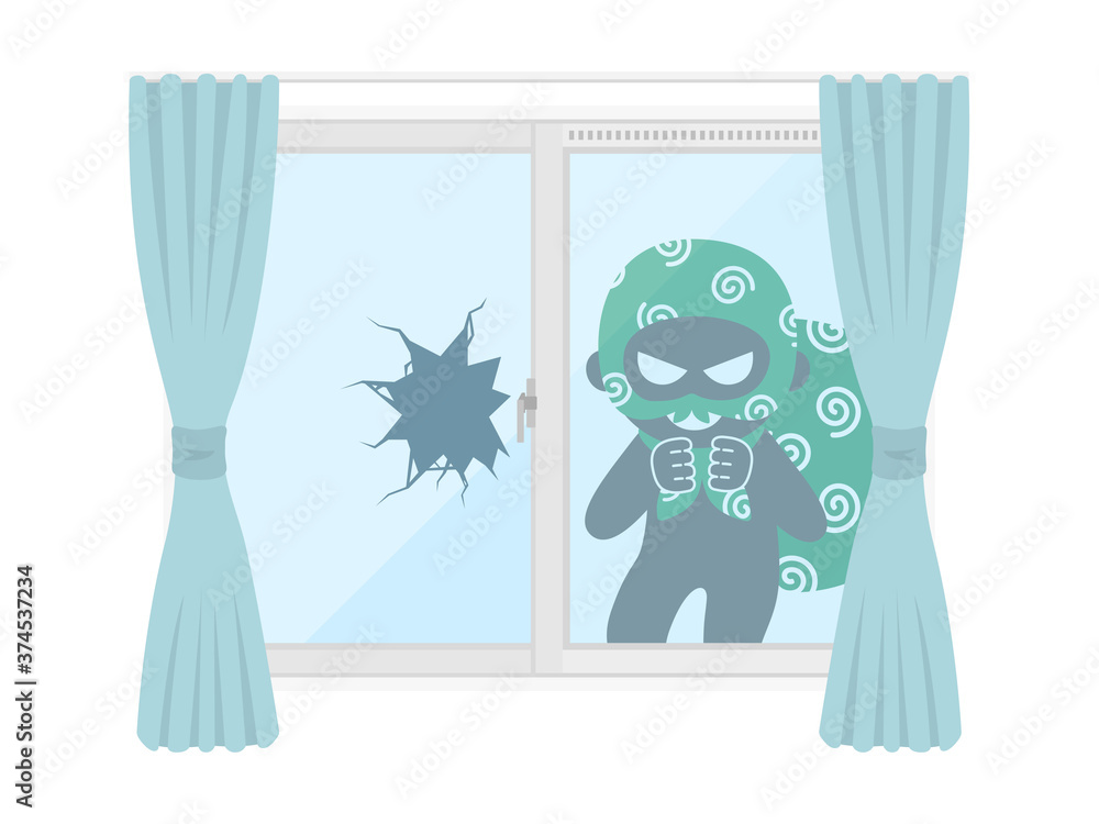 窓ガラスを割って侵入する空き巣のイラスト Stock Vector Adobe Stock