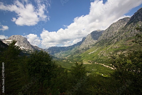 View of the Prroni i Thate River Valley and Albanian Alps. Albania. Europe.
