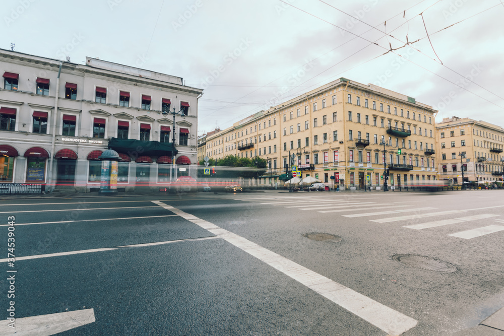 Urban landscape with street traffic. 