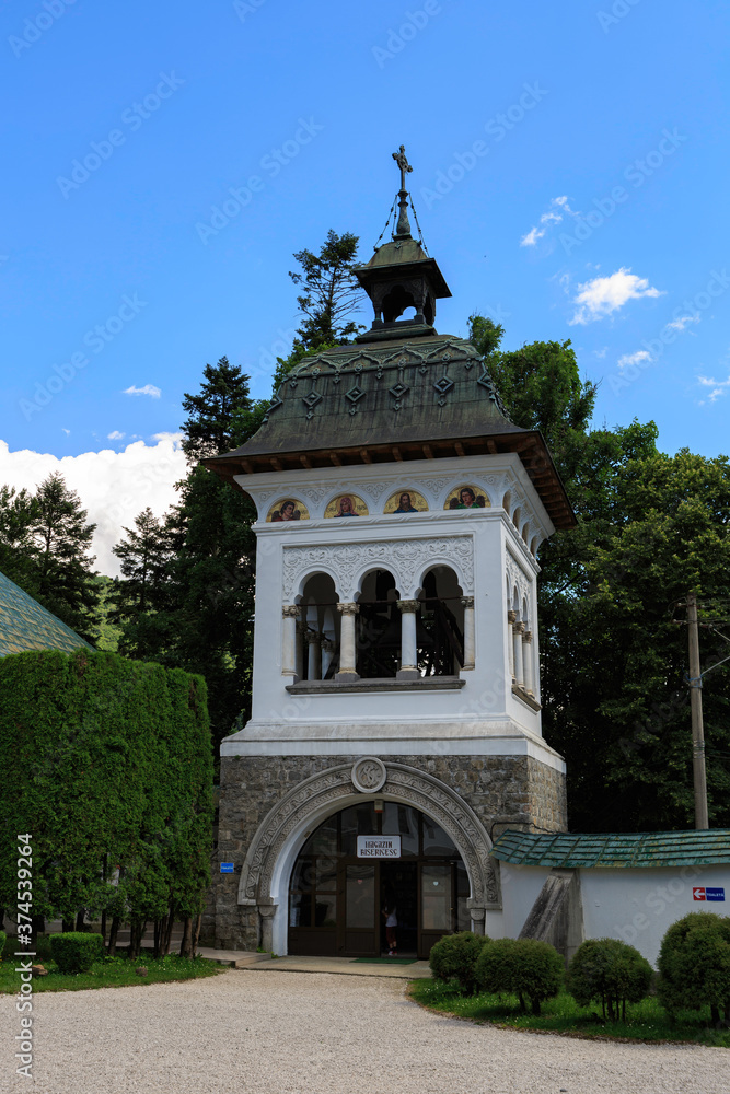 Sinaia, Romania, 7,2019: Monastery founded by Prince Mihail Cantacuzino in 1695 Sinaia, Romania, 7,2019: Monastery founded by Prince Mihail Cantacuzino in 1695